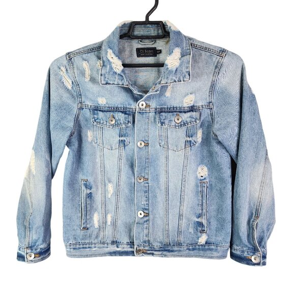 Womens Ci Sono Denim Collection Blue Jean Jacket Distressed Button Up Size S - Picture 1 of 11